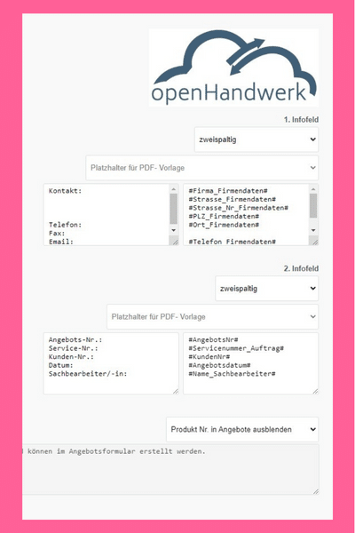 Textvorlagen in openHandwerk - Lernkurs mit openHandwerkLearning