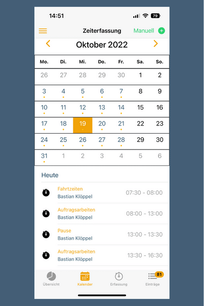 Zeiterfassung in der iOS und Android App von openHandwerk - Lernkurs mit openHandwerkLearning